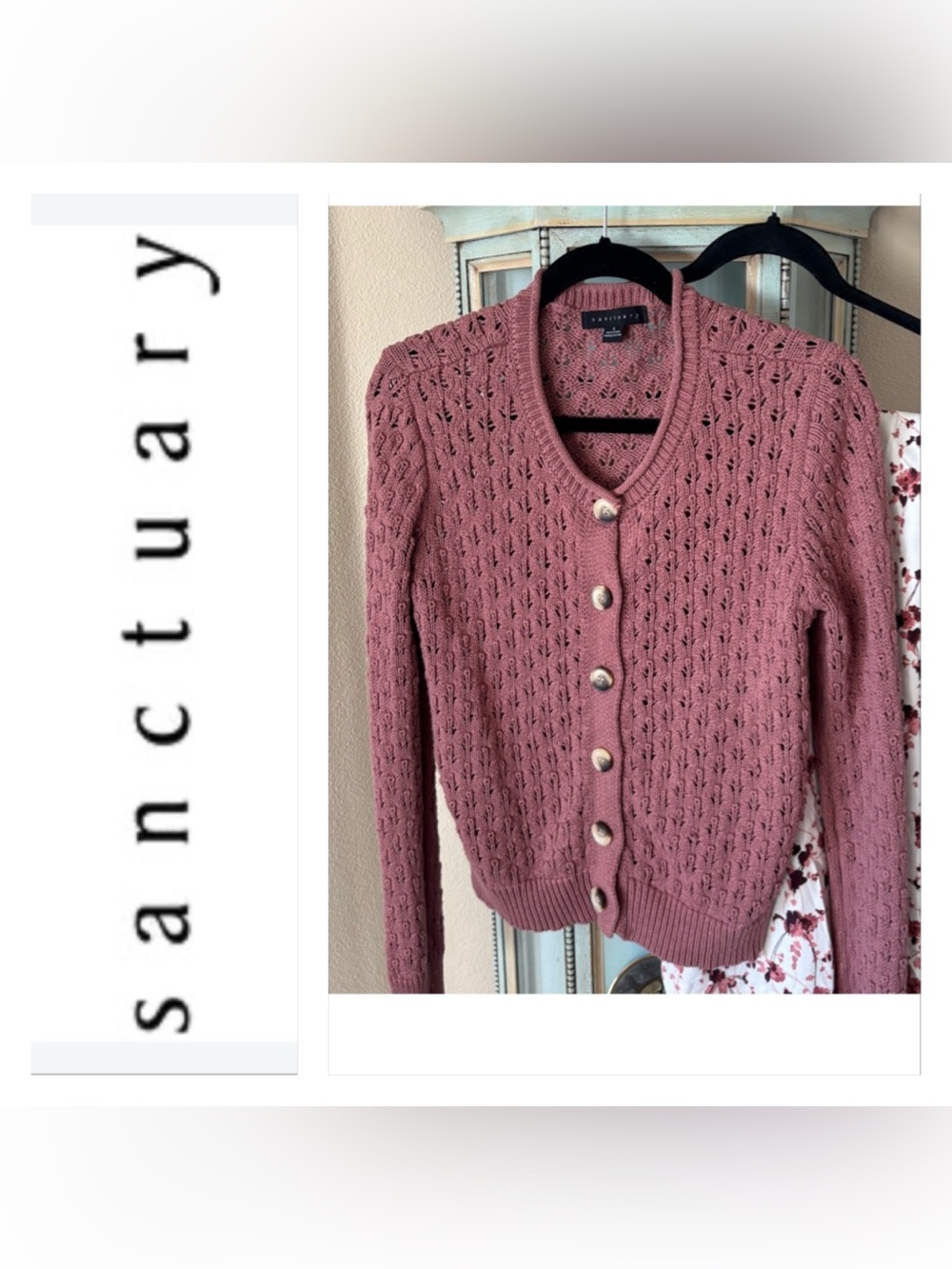 Sanctuary Mauve-Pink Openwork Button-Front Cardigan